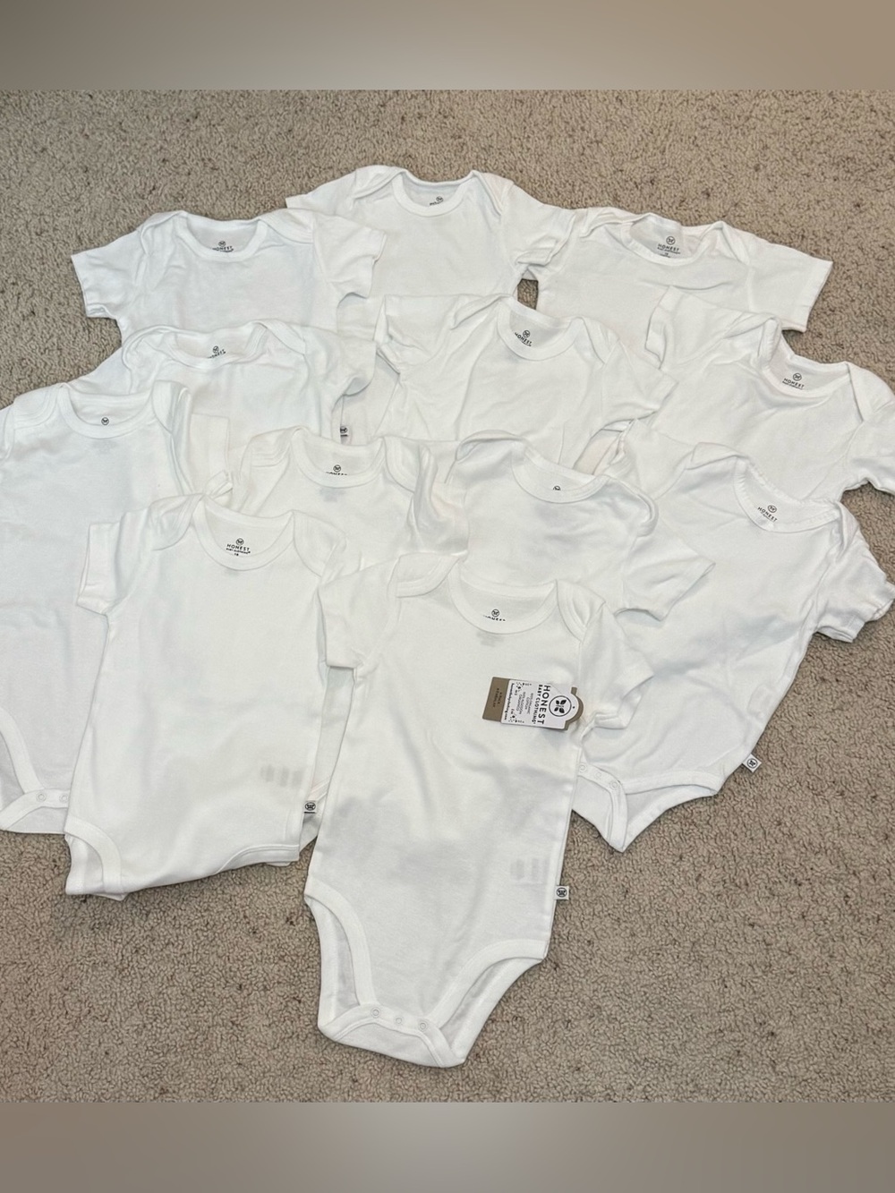 The Honest Company White Short-Sleeve Baby Bodysuit Set 12 total